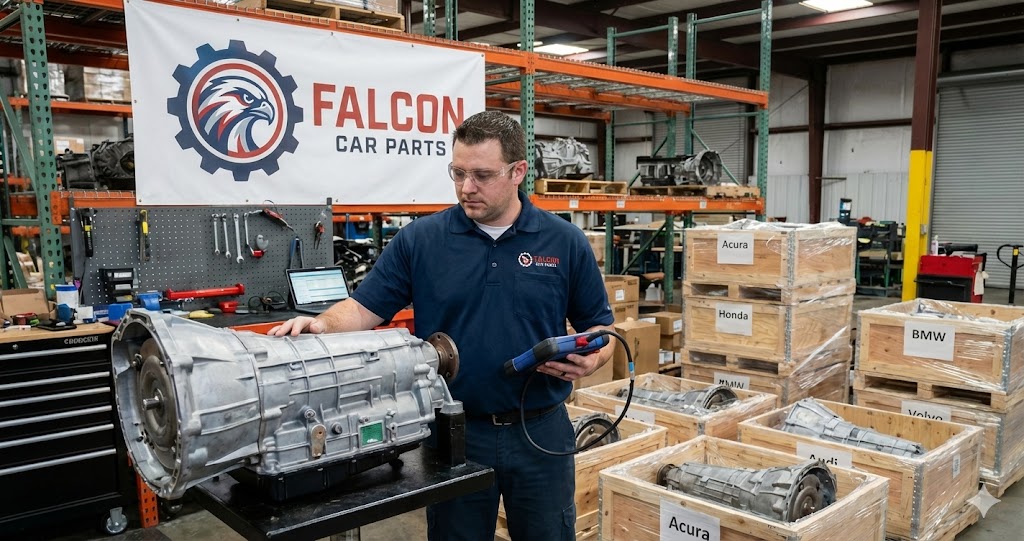 Technical staff testing used transmissions for Acura, BMW, and Honda